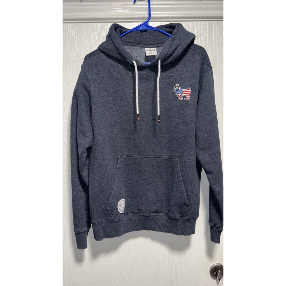 Goat USA Hoodie Men Medium Navy Pullover Embroidered Logo Heavyweight Stretch